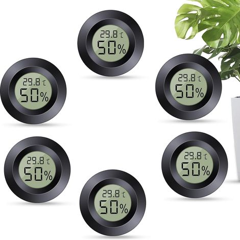 Digitales Mini-thermometer-hygrometer, Umschaltbare °c/°f-anzeige, 6er-pack, Schwarz, Freistehend, Für Zuhause, Schule, Weinkeller, Gewächshaus, Keller, Lagerhalle (6 Stück, Rund)