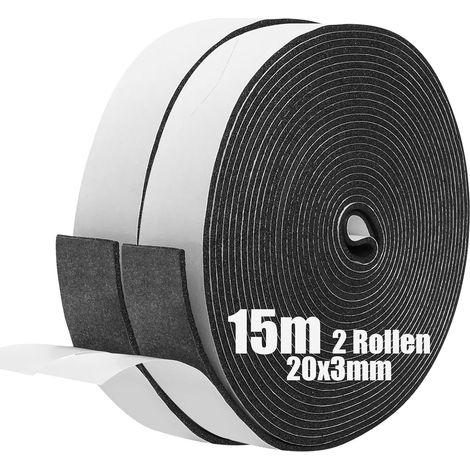 Packung Mit 2 Rollen Selbstklebendem Schaumgummidichtungsband Für Fenster Und Türen – Stoßdämpfend – Schalldämmend – 20 Mm (b) X 3 Mm (t) X 15 M (l)