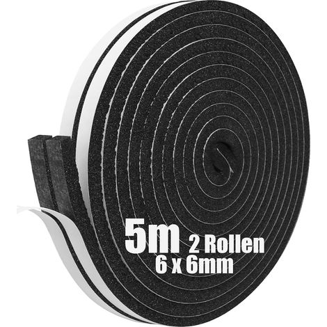 Packung Mit 2 Rollen Selbstklebendem Schaumgummidichtungsband Für Fenster Und Türen – Stoßdämpfend – Schalldämmend – 6 Mm (b) X 6 Mm (t) X 5 M (l)