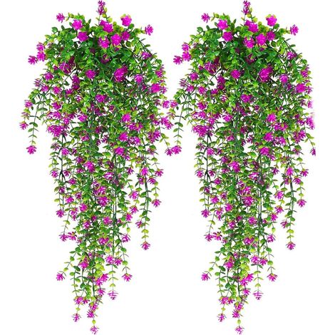 2 Künstliche Hängepflanzen, Künstliche Hängepflanzen, Kunstblumen, Hängepflanzen, Künstliche Blumen, Dekorationspflanzen Für Zuhause Und Hochzeiten (rot)
