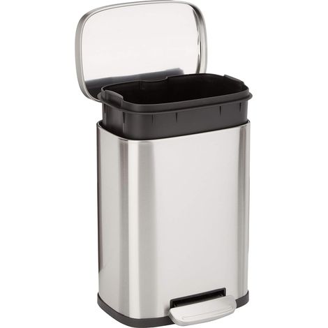 Mini-abfalleimer, Rechteckig, Anti-fingerprint, Soft-close-pedal, Gebürsteter Edelstahl, Für Badezimmer Und Kleine Räume, 5 L, Oberfläche In Satin-nickel, 18,5 Cm X 21,6 Cm X 30,0 Cm (l X B X H)