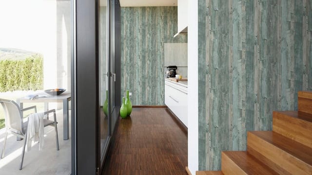 Bricoflor Vlies Holztapete Grau Blau Maritime Tapete in Holzoptik für Küche und Wohnzimmer Helle Vliestapete mit Holz Design im Used Look