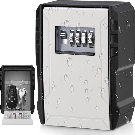 Wandmontierter Schlüsseltresor Mit Externem Code, Wasserdichter 4-stelliger Schlüsselkasten Für Haus, Lager, Garage, Grau