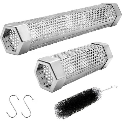 Set Aus 6-zoll- Und 12-zoll-edelstahl-pelleträucherrohren Für Den Grill Mit Bürste Und 2 Haken Für 2,5 Stunden/5 Stunden Kalt-/heißbefüllung Für Alle Grills Oder