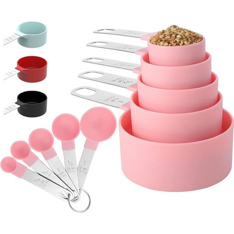 Set Mit 10 Stapelbaren Messbechern Und -löffeln Mit Edelstahlgriffen, Küchenhelfer Zum Kochen Und Backen (rosa)
