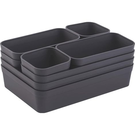 Set Schubladeneinsätze, Aufbewahrungsbox, Einzigartiges Trennwandsystem, Verstellbar, Für Küchenutensilien, Stauraum, Geeignet Für Wohnzimmer, Badezimmer, Kunststoff, Anthrazit