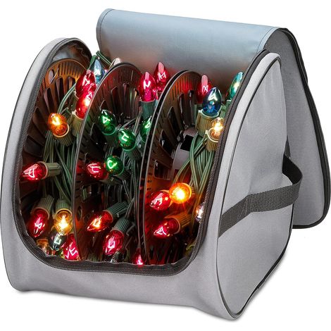 Hochwertige Aufbewahrungstasche Für Weihnachtslichter – Reißfestes 600d-pvc-material Mit Tragegriffen – Mit 3 Rollen Zur Aufbewahrung Von Bis Zu 114 Metern Mini-weihnachtsbaumlichtern – Grau