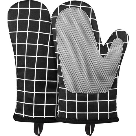 Ofenhandschuhe, Hitzebeständige Und Rutschfeste Küchenhandschuhe Aus Silikon-baumwolle Zum Kochen Und Grillen - 1 Paar (schwarz)