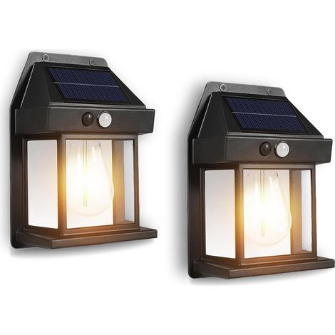 Solar-außenleuchten, 2er-pack Ip65 Wasserdichte Wandlaternen Mit Bewegungsmelder Und 3 Modi, 1200mah Akku - Solar-sicherheitsbeleuchtung Für Garten, Terrasse, Veranda (warmweiß)