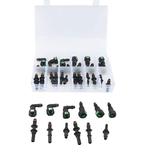 Packung Mit 36 Sae-schnellkupplungen Für Kraftstoffschläuche 9,89 Mm, 9,49 Mm, 7,89 Mm, 6,3 Mm, Gerade Und Abgewinkelte Anschlüsse, Für Auto, Motorrad, Boot Id8 Mm, Id6 Mm, Id3 Mm (9 Größen)
