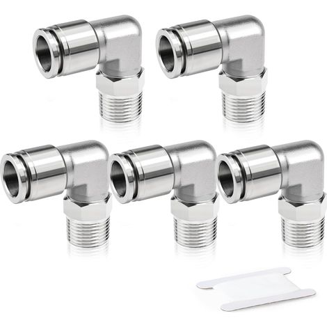 5-teiliges Fittingset Aus Edelstahl 304, Pneumatischer Steckanschluss, 8 Mm Außendurchmesser Rohr X 1/4" Bsp Außengewinde Winkelstücke
