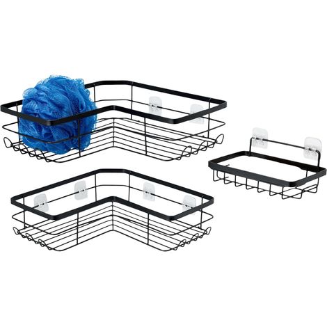L-förmige, Selbstklebende Duschablagen Aus Edelstahl, 3-teilig, Schwarz. Set Mit 3 L-förmigen Aufklebern.