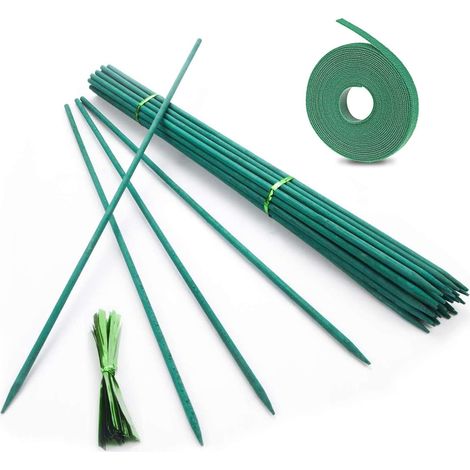Set Mit 50 Bambus-pflanzenstützen, 45 Cm Lang, Mit 50 Metallösen Für Zimmer-, Garten- Und Kletterpflanzen.