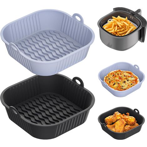 Airfryer-aufsatz 5-8 L, 2-teiliges Silikon-airfryer-formen-zubehör, Erhöhter Boden, Wiederverwendbare Silikonform Für Hähnchen, Pommes Frites, Pizza, Kuchen, Brot (grau Und Schwarz)
