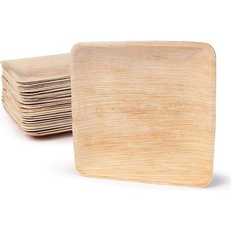 25 Quadratische Palmblatt-teller 20x20cm Alternative Zu Plastiktellern Natürliche Holzoptik, Bambus-stil Für Buffets, Hochzeiten, Geburtstage Und Empfänge