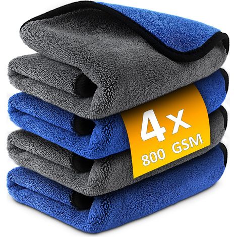4 X 800 G/m² Mikrofaser-autotrockentücher, 40 X 40 Cm, Super Saugfähige, Kratzfeste Poliertücher Für Autos, Motorräder, Fenster Und Badezimmer Professionelle Reinigungstücher