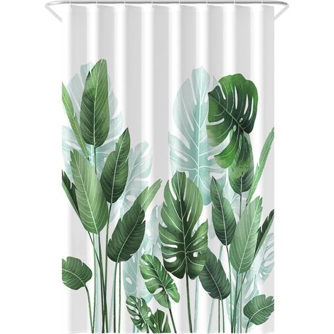 Schimmelresistenter Duschvorhang 120 X 200 Cm – Strelitzie – Polyester – Mit Ringen – Duschvorhang – Tropisches Blättermuster – Maschinenwaschbar