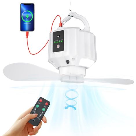 Campingventilator Mit Led-laterne, Wiederaufladbarer Ventilator Für Zelte, Fernbedienung, Haken, Abnehmbare Flügel, Timer, Für Picknicks, Zelte, Notfälle (x15-weiß) [klasse