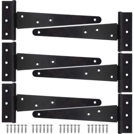 6 Stück T-förmige Scharniere Für Gartenhäuser, 25 Cm Robuste T-scharniere Aus Metall Für Gartentore, Rostfreie T-riemen-scharniere Für Gartenhaustüren Und Scheunentore (schwarz)