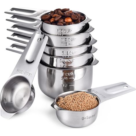 Messbecher-set, 7-teilig: Küchenbecher Aus 18/8-edelstahl Mit Breitem Griff Für Trockene Und Flüssige Zutaten, 30 Ml, 60 Ml, 80 Ml, 120 Ml, 160 Ml, 180 Ml, 240 Ml (silber)