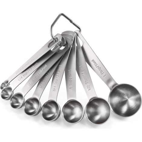 8-teiliges Messlöffel-set: Küchenmesslöffel Aus 18/8 Edelstahl (1/8 Tl, 1/4 Tl, 1/3 Tl, 1/2 Tl, 3/4 Tl, 1 Tl, 1/2 El & 1 El)