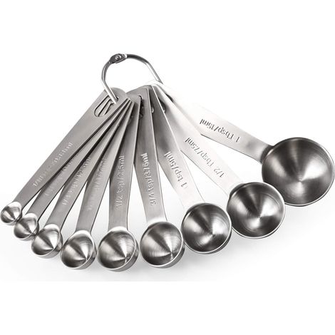 9-teiliges Messlöffel-set: Messlöffel Aus 18/8 Edelstahl (1/16 Tl, 1/8 Tl, 1/4 Tl, 1/3 Tl, 1/2 Tl, 3/4 Tl, 1 Tl, 1/2 El & 1 El)