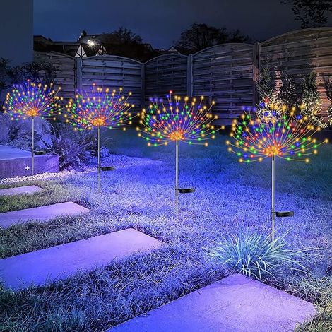 4er-set Solar-feuerwerkslichter – 120 Leds – 40 Kupferdrähte – Gartendekoration – Für Einfahrt, Weg, Garten, Weihnachtsdekoration, Partys (mehrfarbig)