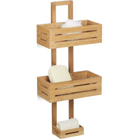 Duschablage Aus Bambus, H X B X T: 65 X 28 X 15,5 Cm, 3 Fächer, Hängekorb/korb, Wandregal Aus Holz, Badewannenablage Fürs Badezimmer, Natur