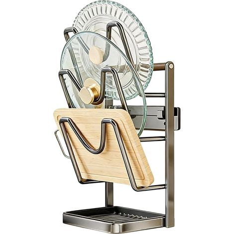 Topfdeckelhalter, Vertikaler Edelstahl-präsentationsständer Mit Abnehmbarer Tropfschale. Für Pfannenwender, Küche, Backen, Trocknen Von Haushaltsgegenständen, Speisekammer, Arbeitsplatte.