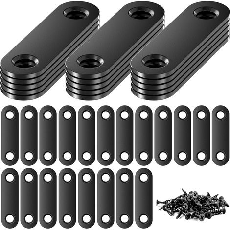 Packung Mit 35 Flachen, Schwarzen Edelstahlverbindern, Lochplatte Und Schrauben, 56 X 16 X 1,8 Mm, Flache Metallwinkel Für Stühle