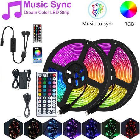 20 M (2 X 10 M) Rgb-led-streifen, Mehrfarbiger Led-streifen Mit App-steuerung, Led-streifen Mit Fernbedienung, Für Dekoration, Küche, Hochzeit