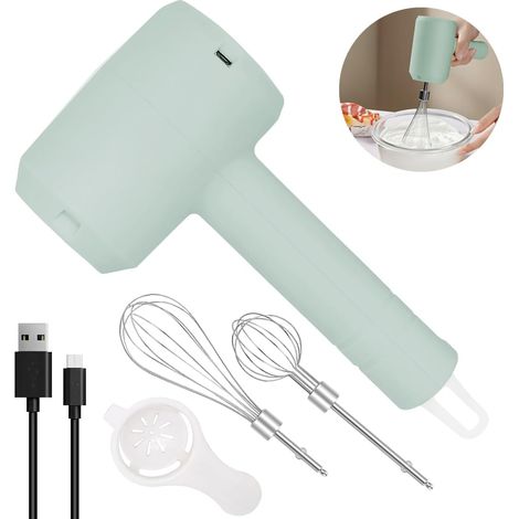 Elektrischer Handmixer, Tragbarer Kabelloser Handmixer Mit 3 Geschwindigkeitsstufen, Wiederaufladbar Und Mit 2 Abnehmbaren Schneebesen Zum Backen, Eierschlagen Und Für Milchshake-creme (grün)