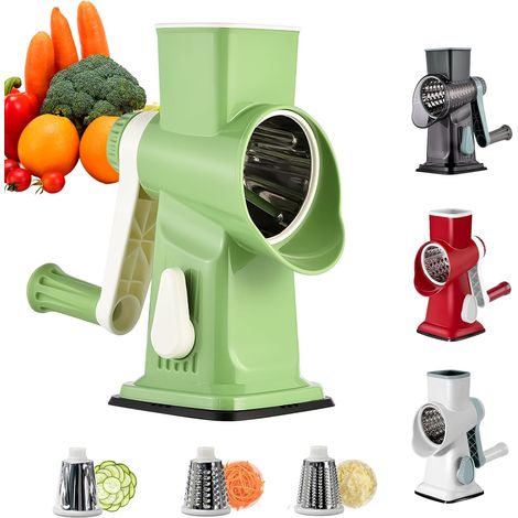 Multifunktionaler Gemüseschneider, Küchenmandoline Mit 3 Abnehmbaren Trommelklingen, Manuelle Küchenmandoline Für Zwiebeln, Käse, Karotten, Nüsse, Gurken Usw., Starke Saugkraft (grau)