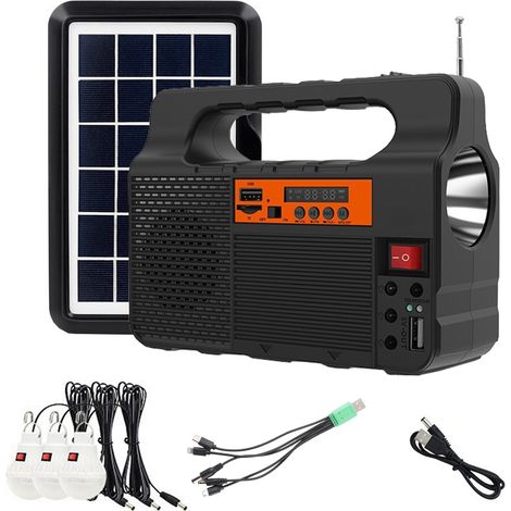 Tragbarer Solargenerator Mit Solarpanel, Bluetooth-lautsprecher, Fm-radio, Taschenlampe Und Usb-ladegerät – 3600 Mah