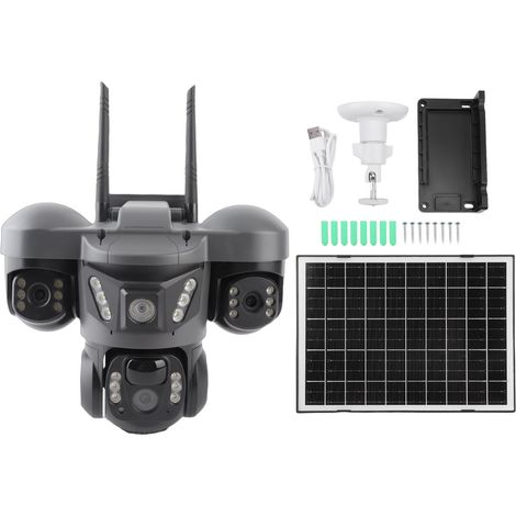 6k 12mp Solar-sicherheitskamera Mit Dreifachobjektiv, Wlan, Ptz-funktion, Pir-sensor, Ip66 Wasserdicht, Mit V380 Pro App