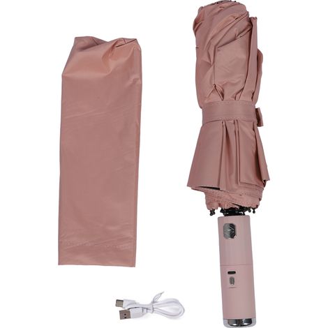 Automatischer, Tragbarer 10-seitiger Sonnenschirm-ventilator, Doppelseitiger Schwarzer Stoff, Rosa – Für Sonne Und Regen