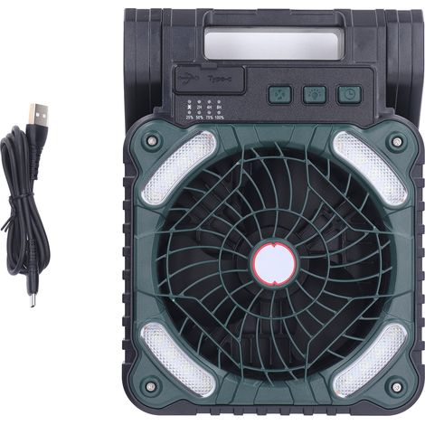 Tragbarer Solarventilator Mit Led-licht Und 5200-mah-akku – 4 Geschwindigkeitsstufen, Usb-ladefunktion
