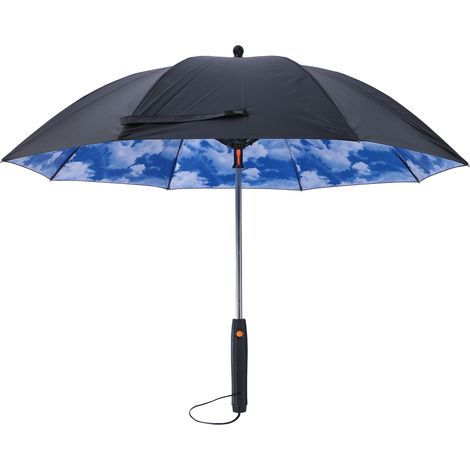 Solar-sonnenschirm Mit Eingebautem Ventilator Und Kühlspray – Blau, 190t-gewebe, Upf 50+, 4 Aa-batterien