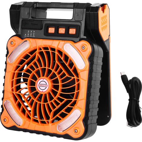 Tragbarer Solarventilator, 5200 Mah, 4 Geschwindigkeitsstufen, Bürstenloser Motor, Einstellbare Led, Orange
