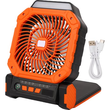 Tragbarer Solar-campingventilator Mit 4 Geschwindigkeitsstufen, 3 Modi, Led-licht, 7800-mah-akku, Timer Und Kompass, Orange