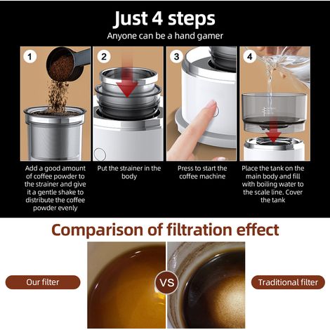 Manuelle Filterkaffeemaschine Aus Edelstahl 304 – 200 Ml, Temperaturregelung 88–92 °c, Tragbares Weißes Design