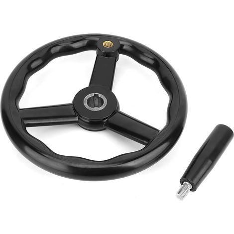 Steuerhandrad Für Mechanische Drehmaschinen, Aus Rutschfestem, Schwarzem Bakelit, Ø 250 Mm, 3 Speichen, Mit Griff