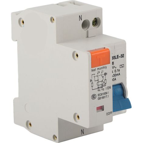 1-poliger 16-a-fehlerstromschutzschalter (fi-schalter) Für 220 V Mit Überlast-, Kurzschluss- Und Fehlerstromschutz, 50/60 Hz