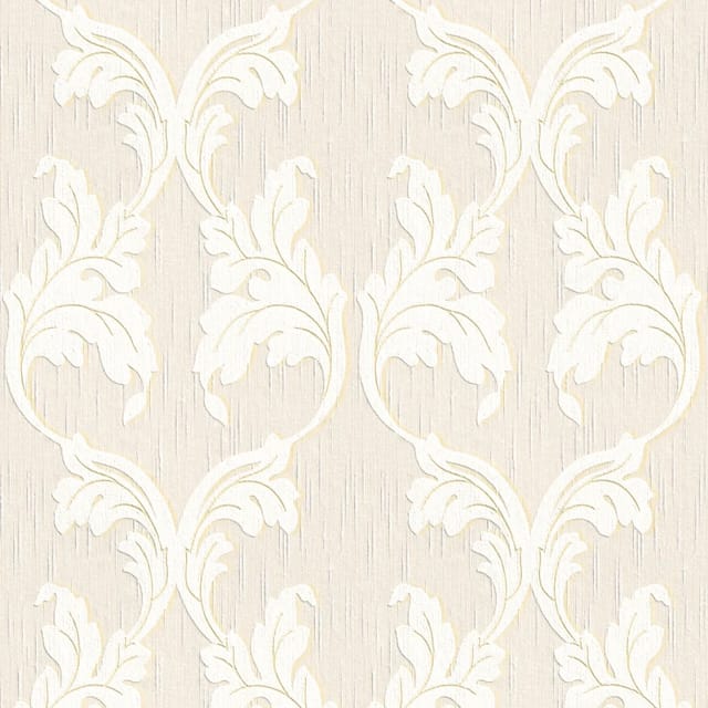 Bricoflor Elegante Tapete mit Ranken Blätter Vliestapete in Creme Weiß für Schlafzimmer und Esszimmer Helle Vlies Textiltapete mit Blatt Ornament