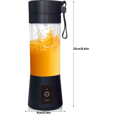 Wiederaufladbarer, Tragbarer Mixer (2000 Mah) Für Smoothies – 380 Ml, 6 Edelstahlklingen, 2-in-1-design Mit Direktem Deckelverschluss