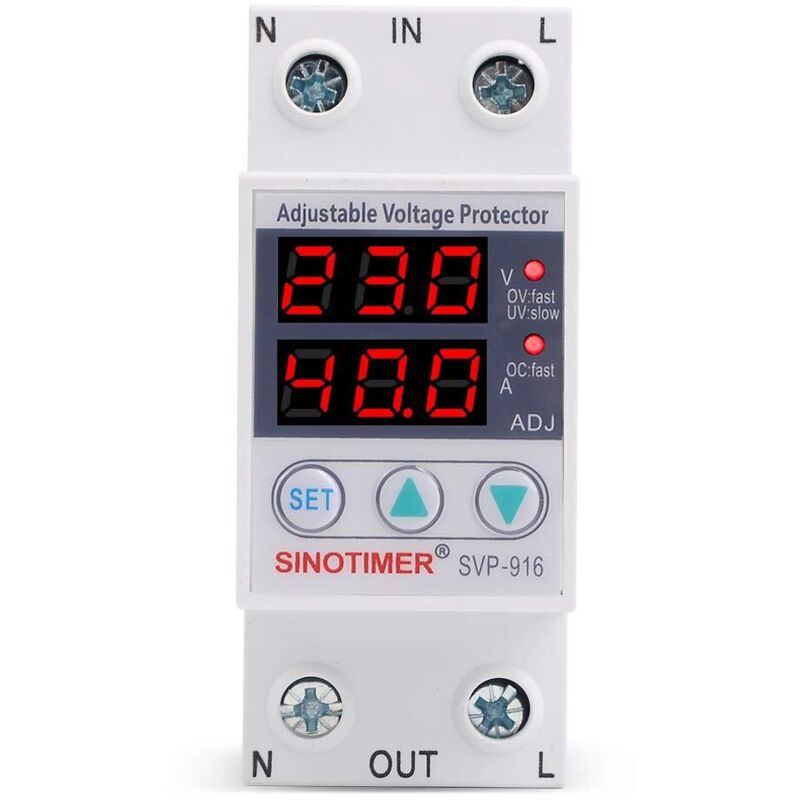Einstellbarer Spannungsschutz 40 A – Unterspannungs- Und Überstromschutzrelais – Duale Digitale Led-anzeige – 35-mm-din-schiene – 230 V Wechselstrom – Svp-916