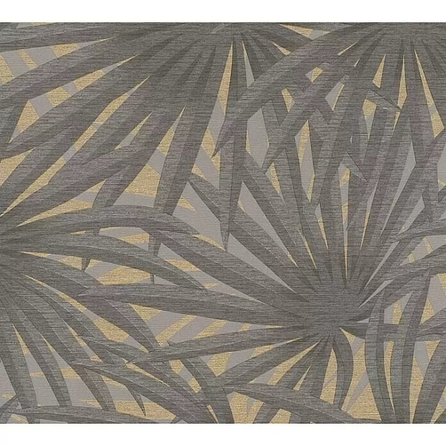 Bricoflor Blätter Tapete Grau Gold Palmenblätter Vliestapete Modern für Wohnzimmer und Büro Elegante Vlies Palmentapete mit Farn Design