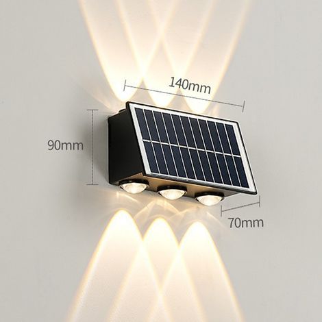 Ip65 Wasserdichte Solar-wandleuchte Für Den Außenbereich – 6 Leuchtenköpfe, Warmes Licht, Dekoration Für Garten Und Villenfassade