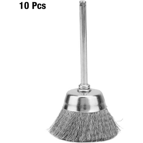 Stahldraht-polierbürste, Schalenförmig, 10 Stück, Ø 25 Mm, 3 Mm Schaft
