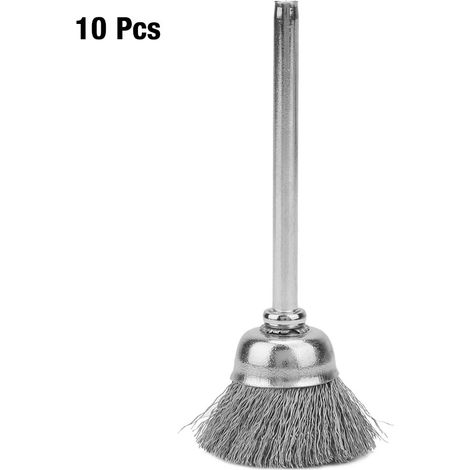 Stahldraht-polierbürste, Schalenförmig, 10 Stück, 15 Mm Durchmesser, 3 Mm Schaft